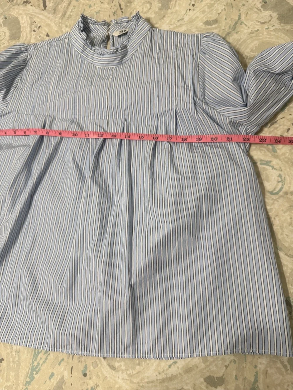 ZARA | Blue White Striped Ruffled Poplin Shirt Blouse - Picture 7 of 8